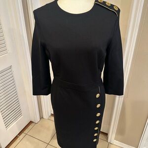 Escada  Dhenia 3/4 Sleeve Button Sheath Midi Dress Size 36in Black/Gold